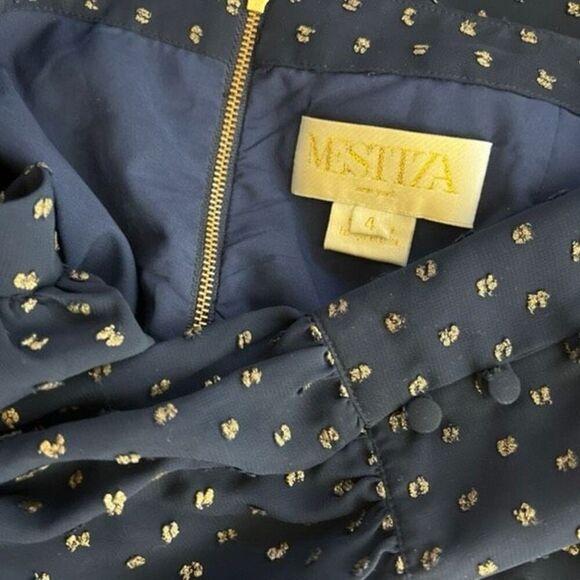 Mestiza New York Polka Dot Cropped Chiffon Puff Sleeve Size 4 Navy and Gold - Picture 5 of 5